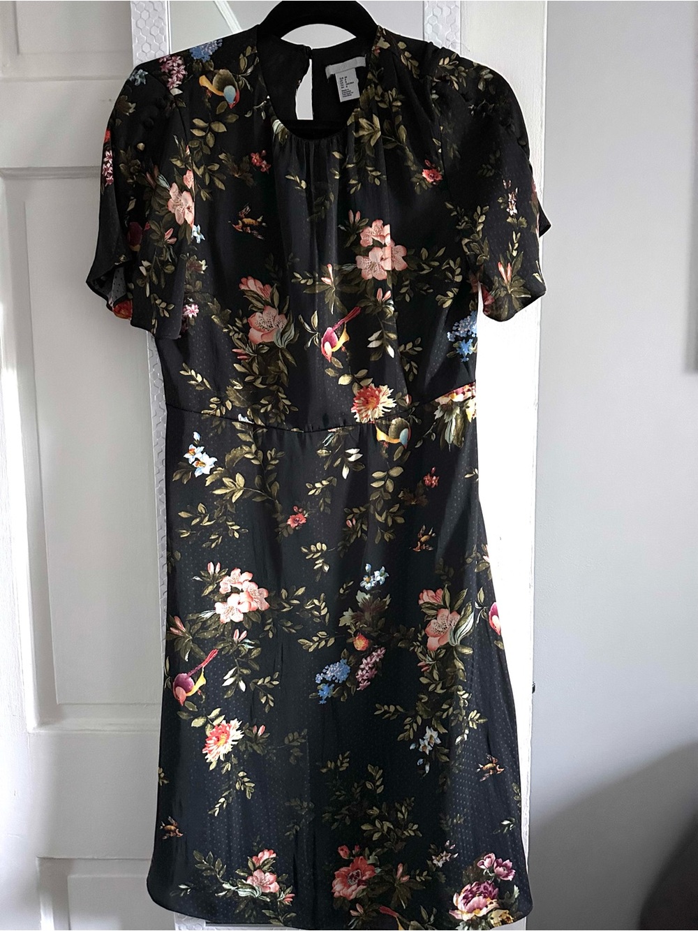 H&M Black Mini Dress with Pink, Green & Blue Floral Print